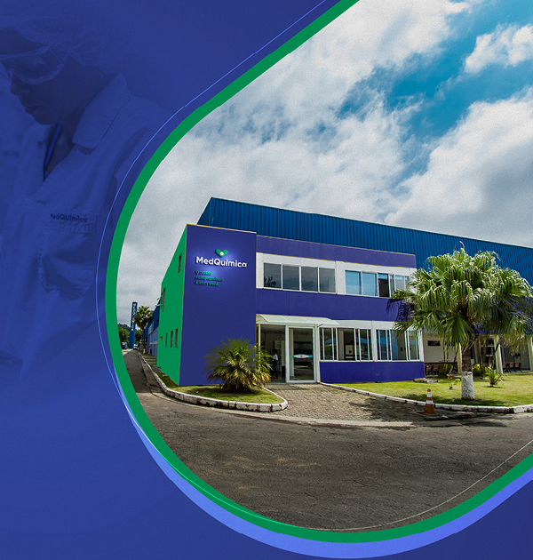 Fachada institucional da MedQuímica — rebranding e identidade visual desenvolvidos pela Agência A+.